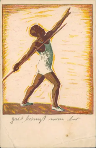 Ansichtskarte Luzern Lucerna 59. Turnfest Speerwurf Künstlerkarte 1928