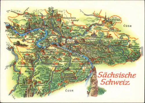 Bad Schandau Sächsische Schweiz Landkarte: Sebnitz Köngistein Schmilka 1979