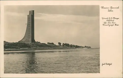 Ansichtskarte Laboe Marinedenkmal vom Meer gesehen - Fotokarte 1936