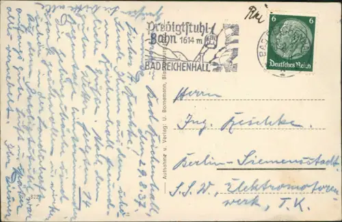 Ansichtskarte Bad Reichenhall Predigtstuhlbahn Seilbahn 1937