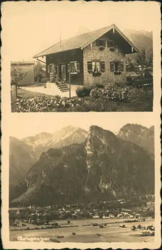 Ansichtskarte Oberammergau 2 Bild Häuschen und Stadt Fotokarte 1929