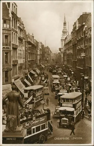 Postcard London Cheapside traffic Bus 1926