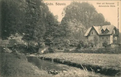 Ansichtskarte Polenz-Neustadt (Sachsen) Waltersdorfer Mühle Restaurant 1906