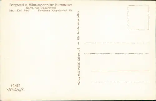 Ansichtskarte Achern Mummelsee mit Liedtext von August Schmelzer 1940