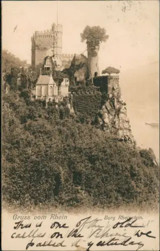 Ansichtskarte Bingen am Rhein Burg Schloss Rheinstein Gruss vom Rhein 1906