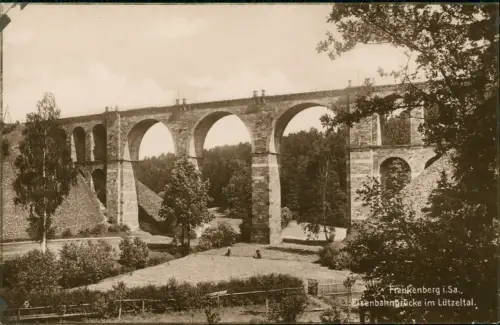 Ansichtskarte Frankenberg (Sachsen) Eisenbahnbrucke im Lützeltal. 1928