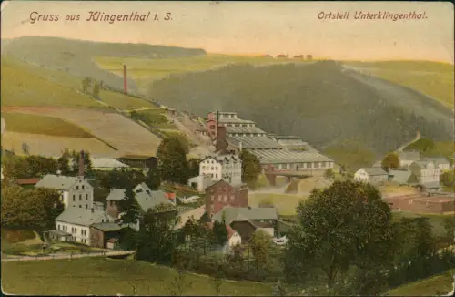 Ansichtskarte Klingenthal Ortsteil Unterklingenthal. Fabrikanlage 1912