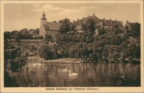 Ansichtskarte Hettstedt (Südharz) Schloss Walbeck Schwäne 1937