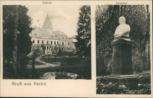 Postcard Varzin Warcino 2 Bild Schloß Denkmal b Sławno Schlawe Pommern 1915