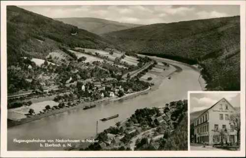 Neckarhausen-Neckarsteinach Luftbild Neckarhausen und Gasthaus zum Lamm 1953