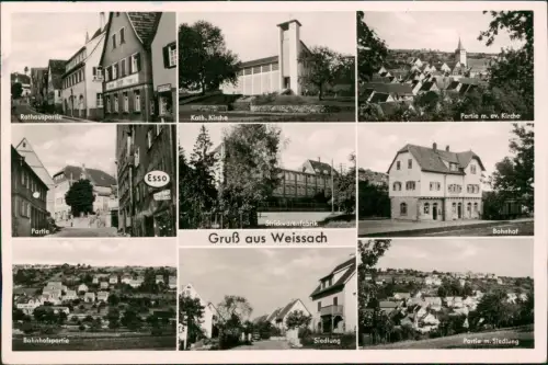 Ansichtskarte Weissach (LK Böblingen) MB: Bahnhof Fabrik Esso Siedlung 1957