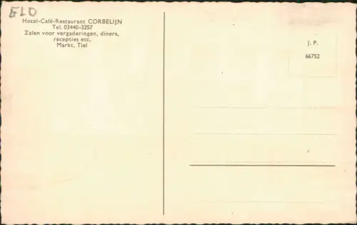 Postkaart Tiel Hotel-Café-Restaurant CORBELIJN 1972