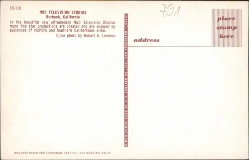Postcard Burbank NBC TELEVISION STUDIOS California 1971