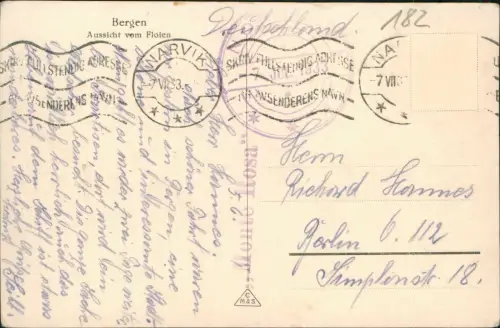 Postcard Bergen Bergen Stadt - Blick von Floien - Dampfer 1933