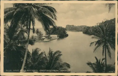 Postcard Port Antonio Jamaica Blue Hole Palmen 1938
