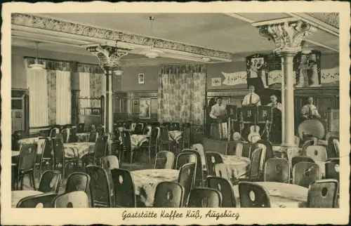 Ansichtskarte Augsburg Gaststätte Kaffee Küß - Band Gastraum 1936