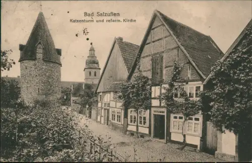 Ansichtskarte Bad Salzuflen Katzenturm und reform. Kirche 1919