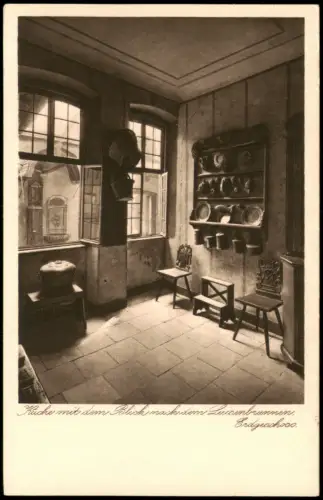 Frankfurt am Main Goethehaus Innenansicht Küche mit dem Blick zum Luisenbrunnen Erdgeschoss 1920