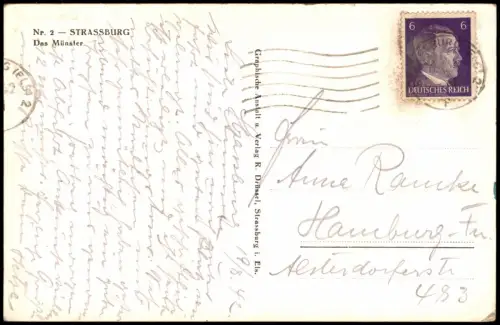 CPA Straßburg Strasbourg Stadtansicht Partie am Münster 1942