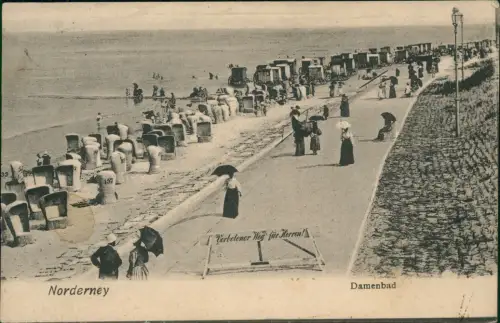 Ansichtskarte Norderney Verbotener Weg für Herren! Damenbad 1909