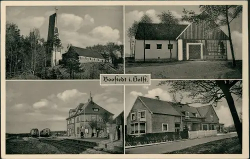 Ansichtskarte Boostedt 4 Bild Bahnhof Kirchen Geschäft 1934