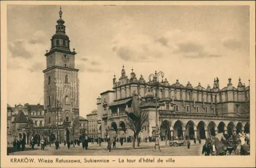 Postcard Krakau Kraków TuchhallenSukiennice - belebt 1938