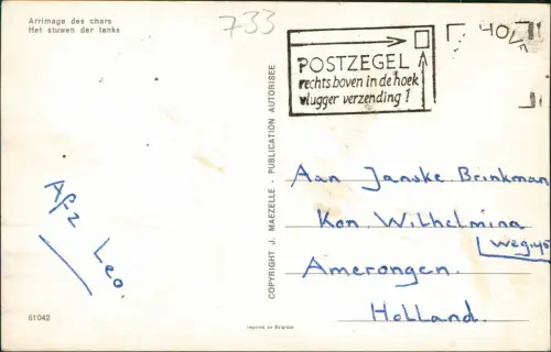 Ansichtskarte  Militär Militaria Tank Panzer Soldaten Belgique Belgien 1978