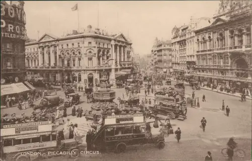 Postcard London Piccadilly Circus Traffic Bus 1919