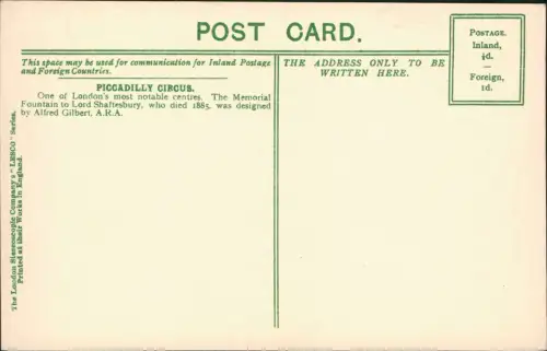 Postcard London Piccadilly Circus Traffic Bus 1919