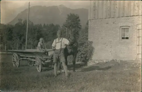 Landwirtschaft Bauer mit Tochter und Pferdefuhrwerk St. Loretto 1924