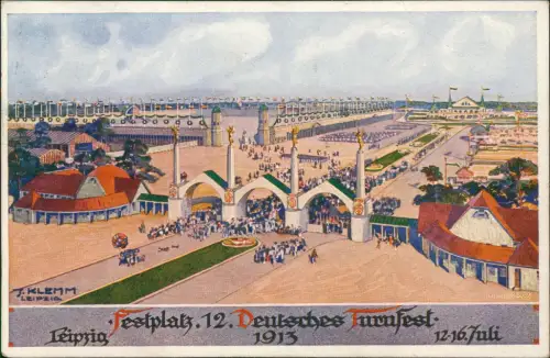 Ansichtskarte Leipzig 12. Deutsches Turnfest Künstlerkarte Sonderstempel 1913