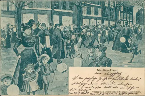 Ansichtskarte Düsseldorf Martins-Abend Lampionumzug Künstlerkarte 1900