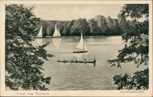 Ansichtskarte Wannsee-Berlin Strandbad Wannsee Segelboot Ruderer 1924