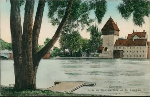 Ansichtskarte Konstanz Partie am Rhein mit Blick auf den Rheinturm 1906