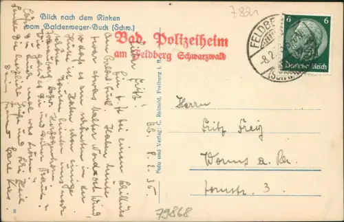 Feldberg (Schwarzwald) Winter Baldenweger Buck - Blick nach dem Rinken 1935