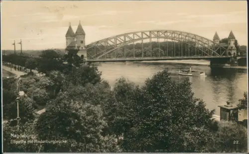 Ansichtskarte Magdeburg Elbpartie mit Hindenburgbrücke - Fotokarte 1929