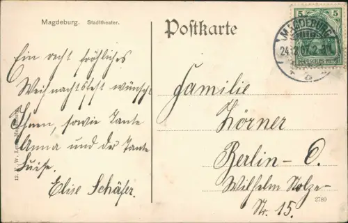 Ansichtskarte Magdeburg Stadttheater, Laterne Seitenansicht 1907
