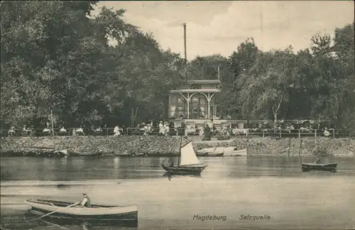 Ansichtskarte Magdeburg Restaurant Salzquelle Segelboot 1907