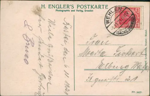 Ansichtskarte .Sachsen Sächsische Schweiz Basteigebiet  1921 Stempel WEHLEN