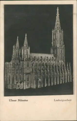 Ansichtskarte Ulm a. d. Donau Ulmer Münster nach einer Laubsägearbeit 1920