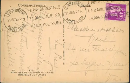 Le Puy-en-Velay BASILIQUE DE NOTRE-DAME DU PUYINTÉRIEUR DU CLOITRE 1922