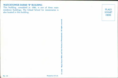 Postcard Wallkill Watchtower Farms "B" Building 1988