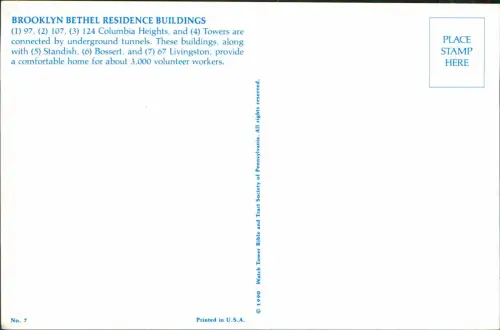 Postcard Brooklyn Bethel Residence Buildings 1990
