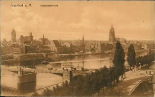 Ansichtskarte Frankfurt am Main Untermainbrücke. Tram Stadt 1910