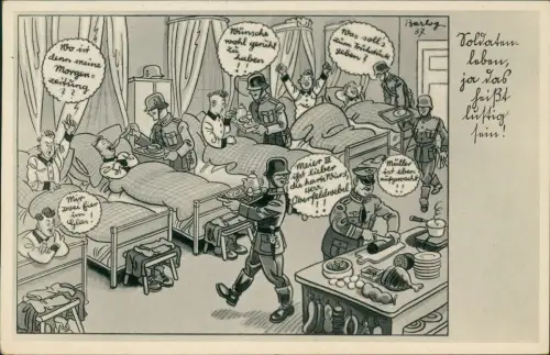 Militär Scherzkarte Soldaten WK2 Schlaraffenland auf der Stube 1939