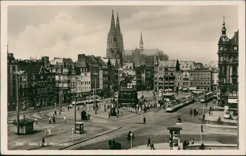 Ansichtskarte Köln Heumarkt, Kiosk - Straßenbahn 1936