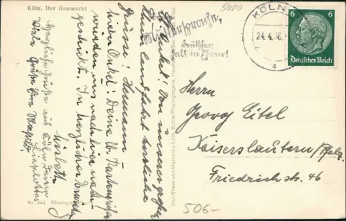 Ansichtskarte Köln Heumarkt, Kiosk - Straßenbahn 1936