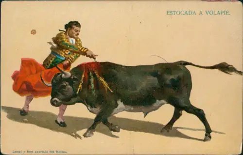 Ansichtskarte  ESTOCADA A VOLAPIÉ. Stierkampf Torero Mexico 1912
