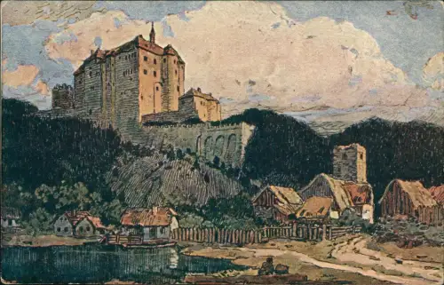 Böhmisch Sternberg Český Šternberk Künstlerkarte Schloß Stadt 1928