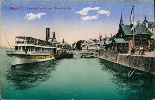 Ansichtskarte Biebrich-Wiesbaden Dampfer-Landungsstelle 1919